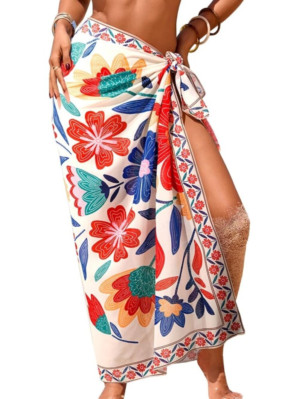 Women's Multicolor Swimsuit High Slit Summer Floral Print Chiffon Wrap Beach